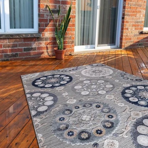 Miniatura 12 de CAMILSON Alfombra para Interiores y Exteriores, Alfombras de Área Azules 5x7 con Hojas Tropicales Botánicas para Patios Interiores y Exteriores