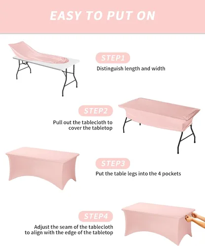 Miniatura 5 de Fixwal Baby Pink Stretch Table Cloth Rectangle 2 Pack 4Ft, Spandex Fitted Table Covers Washable for Party, Trade Show, Banquet, Wedding, Buffet