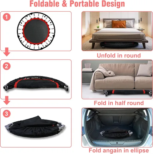 Miniatura 7 de Mini trampolín plegable para adultos y niños de 40 pulgadas con barra de espuma ajustable para entrenamiento en interiores Rojo