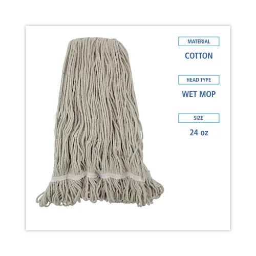 Miniatura 2 de Boardwalk BWK424CCT 24 oz. Pro Loop Web/Tailband Algodón Wet Mop Head - Blanco (12/Cartón)