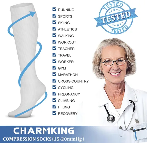 Miniatura 6 de CHARMKING Calcetines de compresión para mujeres y hombres (4 pares) de 15 a 20 mmHg es el mejor apoyo para atletismo, correr, ciclismo