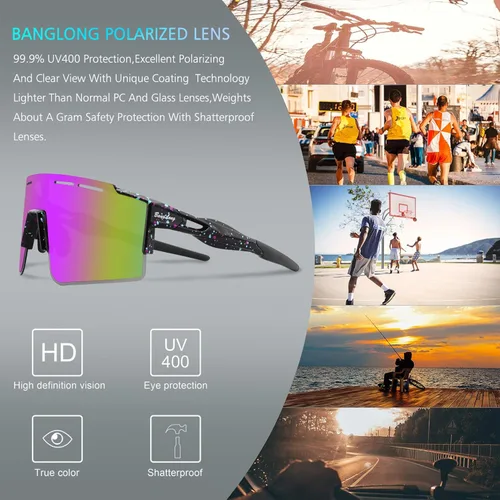 Miniatura 3 de BangLong Gafas de sol de ciclismo polarizadas deportivas para hombres y mujeres con 3 lentes intercambiables para correr gafas de béisbol