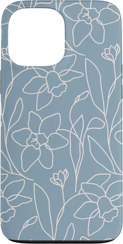Miniatura 24 de Poppy Flower Line Art Modern Leaves Boho Light Blue Case for iPhone 17