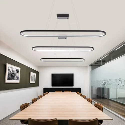 Miniatura 9 de MADEM Candelabro LED moderno, 39.4 pulgadas, luz lineal negra, luz colgante de mesa de billar, lámpara colgante regulable 3CCT para comedor, cocina