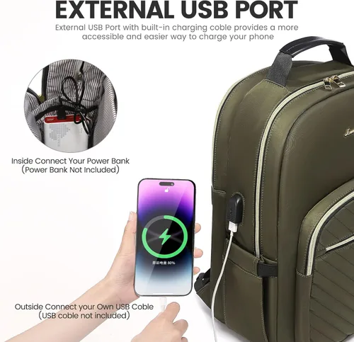 Miniatura 5 de LOVEVOOK Mochila para laptop de 15.6 pulgadas para mujer, bonita mochila de viaje para mujer, bolsa profesional para computadora portátil, Taro Gris