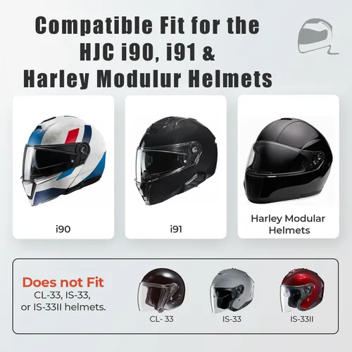 Miniatura 2 de The Helmet Shop HJ-33 Visor transparente claro para casco de motocicleta compatible con HJC i90, i91 y cascos modulares Harley – Protector