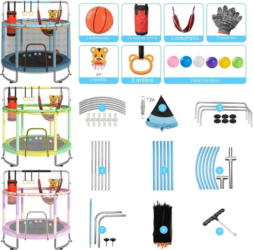 Miniatura 6 de Trampoline for Kids, Upgrade Full Anti-Rust 440lbsToddler Trampoline with Net,Upgraded Ring Legs with Adjustable Gymnastics Bar&Toys, Gifts for Ages