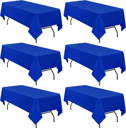 YMHPRIDE Paquete de 6 manteles de poliéster color azul real, 60 x 102 pulgadas, rectangulares, resistentes a las arrugas, lavables a máquina,