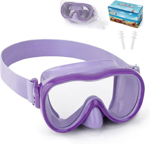 Miniatura 14 de Máscara de snorkel para niños, máscara de buceo de 180° con cubierta para la nariz, gafas de natación antiniebla para niños con correa de tela Azul