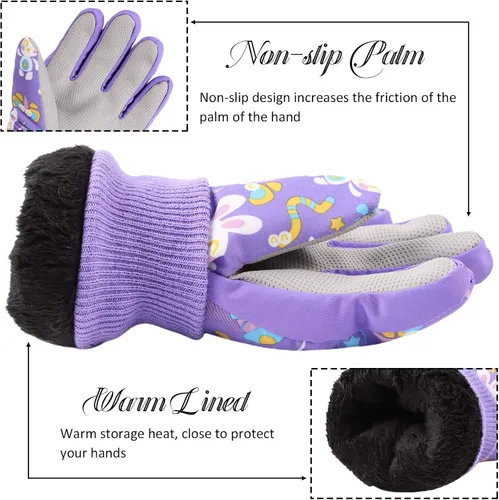 Miniatura 4 de JANGANNSA Guantes de esquí de invierno para niños y niñas, guantes de nieve para clima frío, guantes de esquí y snowboard impermeables con forro
