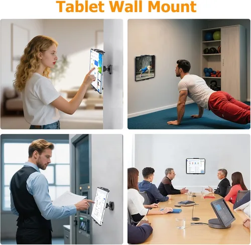 Miniatura 5 de OHLPRO Soporte de pared para tableta, giratorio de 360°, ajustable, universal, soporte para iPad, para cocina, oficina, almacén, hogar, compatible