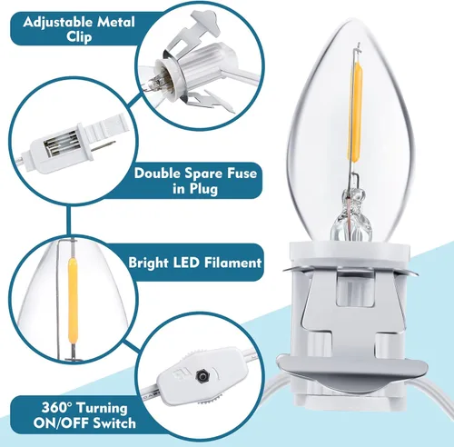 Miniatura 4 de Cable accesorio para luces de aldea de Navidad con 6 bombillas LED, lámpara LED C7 de 11.5 pies con fusible doble y enchufes de interruptor