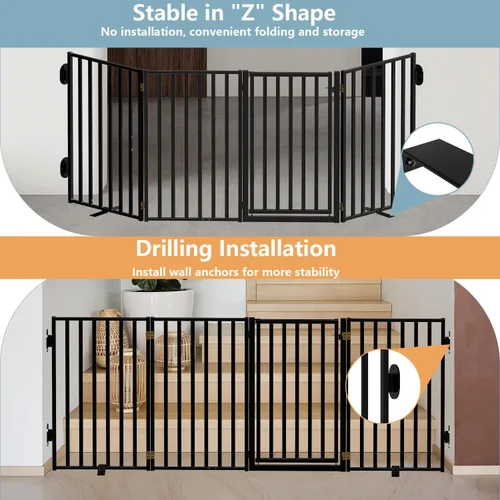 Miniatura 5 de Puertas independientes de metal con puerta, vallas para perros de 32 pulgadas de altura para interiores y exteriores, puertas plegables extra anchas
