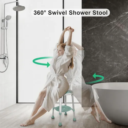Miniatura 2 de Silla de ducha para ducha interior, taburete de ducha giratorio sin herramientas con bandeja de almacenamiento, silla de bañera ajustable y taburete