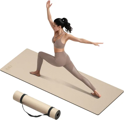 ILILI Tapete de yoga 10mm extra grueso y 193cm extra largo, 76x28x0.4 pulgadas, material TPE antideslizante de doble color, fácil de transportar con