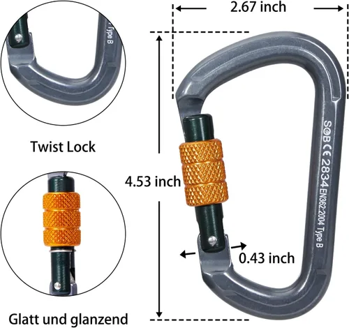 Miniatura 2 de SOB Clips de mosquetón de escalada con bloqueo automático, conector de mosquetón asimétrico de alta resistencia utilizado para rappel