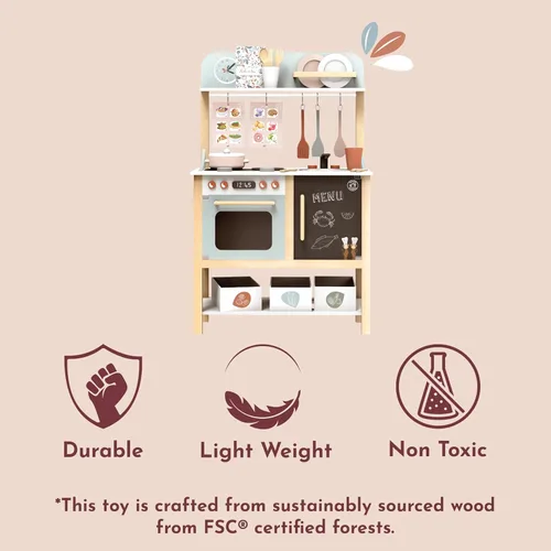 Miniatura 6 de SPEEDY MONKEY Juego de cocina de madera para juego de simulación Juego de cocina para niños de 20 piezas con accesorios de madera para alimentos