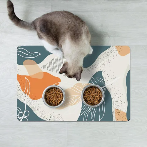Miniatura 7 de Rnivvi Tapete de comida para perros, 12 x 19 pulgadas, bohemio, absorbente, para comida y agua, bonita alfombra de goma antideslizante para Hojas
