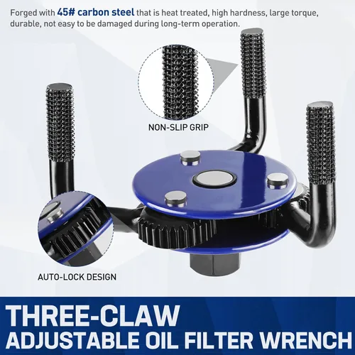 Miniatura 4 de WORKPRO Llave de filtro de aceite magnética ajustable, herramienta de extracción universal de 3 mandíbulas 3"–5" (76–130mm), diseño de bloqueo