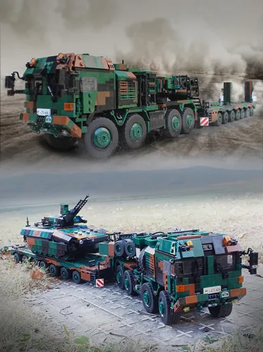Miniatura 7 de Alemania HX-81 Heavy Transporter Juguetes de construcción WW2 Juguetes Transporte Tanque Camión Bloque de Construcción Ladrillos Regalos para Adultos