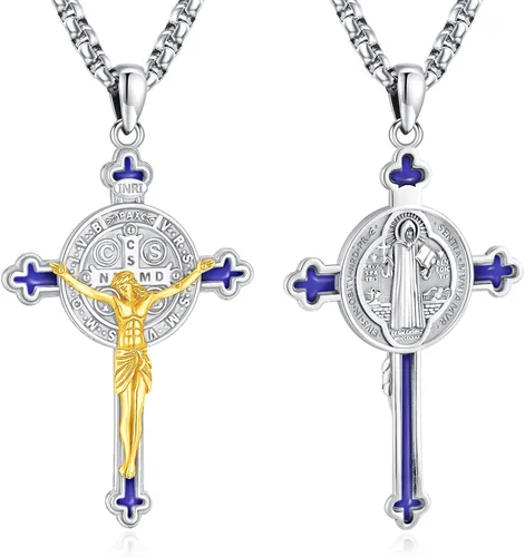 Miniatura 96 de Eusense San Miguel San Cristóbal San Benito San Judas Virgen María Collar chapado en oro 925 joyería religiosa para hombres y mujeres, collar