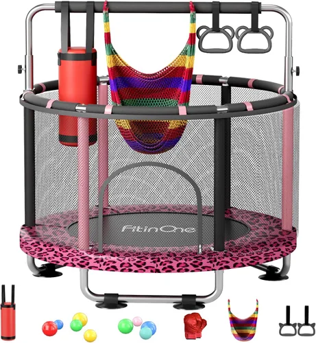 Miniatura 11 de 55" Toddler Mini Trampoline for Kids, Indoor Outdoor Toys with Swing, 440lbs Baby Kids Trampoline, Gymnastics Bar, Birthday Gifts for Boy Girl Age
