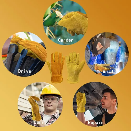 Miniatura 5 de Guantes de trabajo de cuero para hombre y mujer con forro de algodón, guantes grandes a prueba de espinas para jardinería de cactus, trabajo
