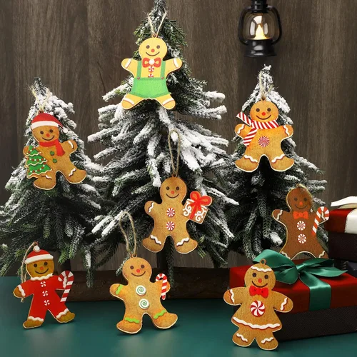Miniatura 5 de Ferraycle 36 adornos navideños de pan de jengibre, decoraciones de árbol de Navidad, decoraciones de 3 pulgadas, adornos colgantes de madera