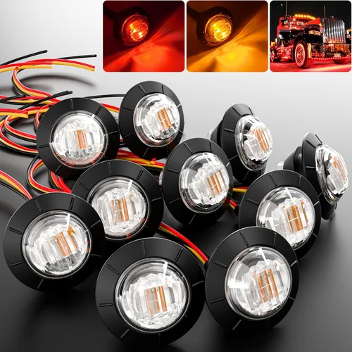 Miniatura 16 de BJZ juego de 10 luces LED redondas de 3/4 de pulgada para remolque, luz de gálibo lateral de doble color ámbar a verde, luz de cola
