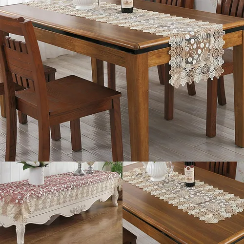 Miniatura 6 de Camino de mesa bordado de flores de encaje, rectangular, para bodas, fiestas, despedidas de soltera, comedor, decoración de mesa auxiliar, 16 x 48