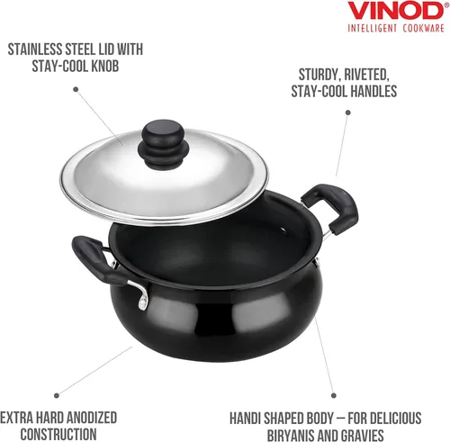 Miniatura 3 de Vinod Handi anodizado duro – Tapa de acero inoxidable – Tamaño mini – 2 litros (2.1 cuartos de galón) – Adecuado para Biryani, Pulao, Salsas – Olla