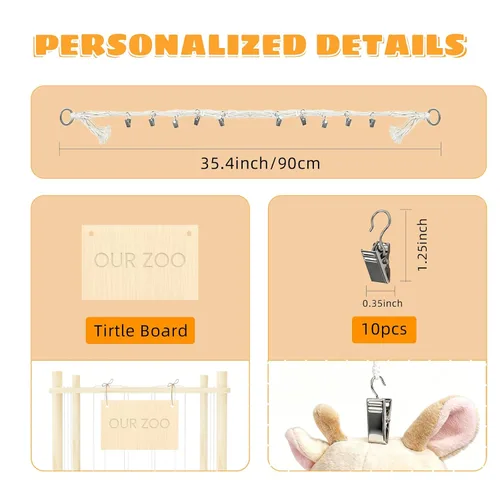 Miniatura 6 de Organizador de almacenamiento de animales de peluche, soporte de madera para juguetes de zoológico para habitaciones, salas de juegos y dormitorios