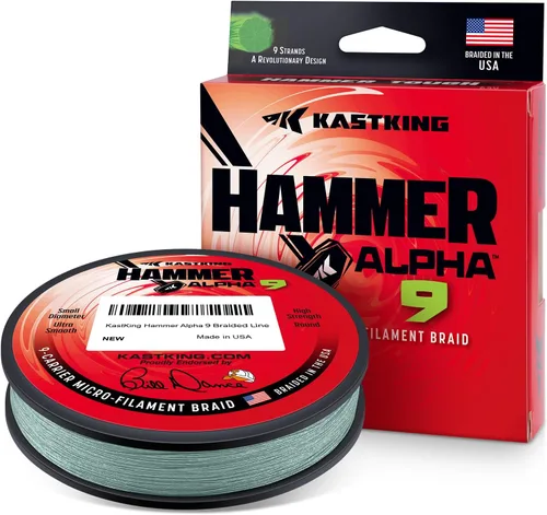 KastKing Hammer Alpha 9 UHMWPE - Línea de pesca trenzada, fabricada en los Estados Unidos, fuerte y suave, redonda, 9 portadores, línea de pesca