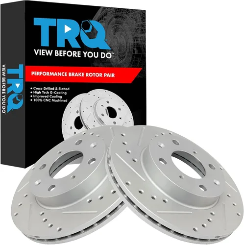 Miniatura 205 de TRQ Juego de rotores de freno de rendimiento trasero con revestimiento G premium compatible con Mazda 6 2014-2021