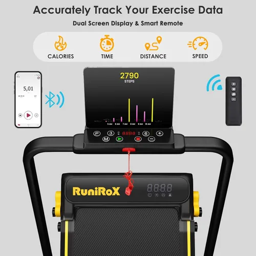 Miniatura 6 de Walking Pad with Incline Portable Treadmill with Handle Bar for Home Office Under Desk Use Small Space Treadmill Amarillo con manillar