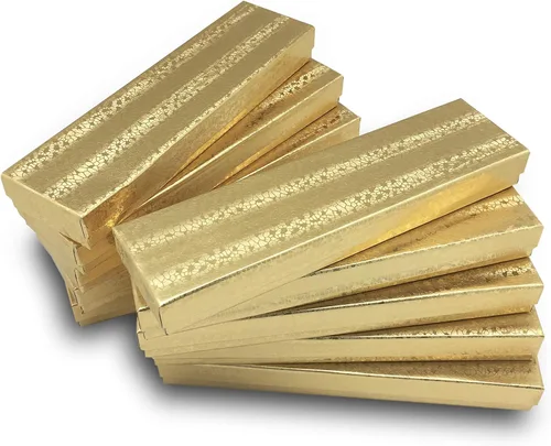 Miniatura 9 de TheDisplayGuys - Paquete de 25 Cajas de Regalo de Papel Cartón Kraft #82/Estuches para Joyas con Relleno de Algodón y Tapa - Lámina Dorada