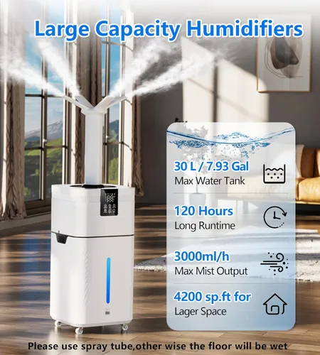 Miniatura 4 de Humidificador comercial de 30 l/7.93 galones para habitación grande, 4200 pies cuadrados, humidificadores de 101.4 fl oz/h para toda la casa