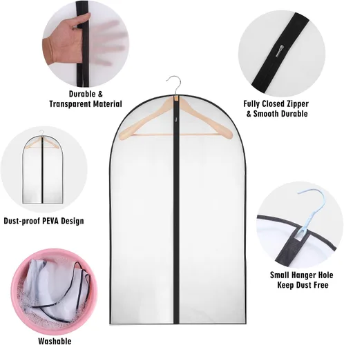 Miniatura 9 de Bolsas de ropa de 50 pulgadas para colgar ropa, fundas transparentes a prueba de trajes con refuerzos de 4 pulgadas para almacenamiento en armario