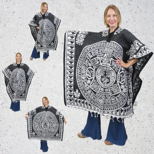 Miniatura 5 de Poncho mexicano azteca para hombres y mujeres Manta reversible Cobija para fiestas, exteriores, senderismo y campamento