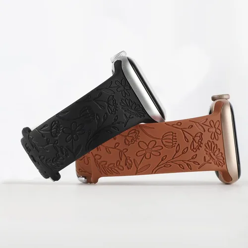 Miniatura 2 de Paquete de 2 correas deportivas grabadas con flores compatibles con correas de Apple Watch de 1.496 pulgadas, 1.575 pulgadas, 1.614 pulgadas