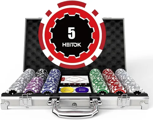 Fichas de póquer con denominaciones, juego de 300 piezas de 11.5g con números, fichas de casino pesadas, 5 dados, 2 barajas con estuche compacto de