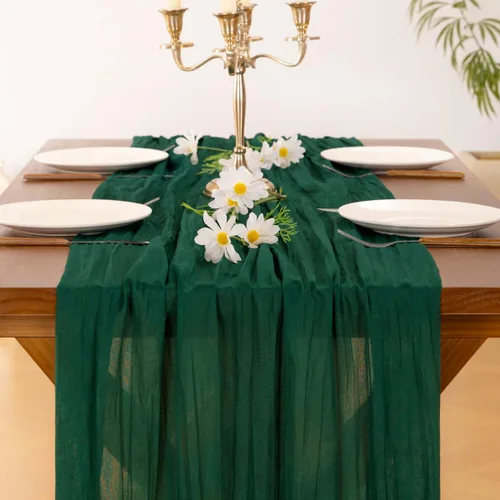 Miniatura 6 de Socomi Camino de mesa verde esmeralda para Primavera, Pascua, camino de mesa de gasa 170 pulgadas, gasa de 14 pies, gasa rústica bohemia