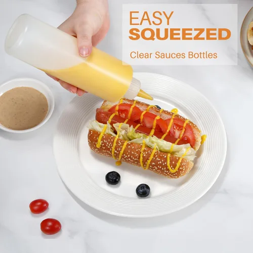 Miniatura 5 de Sopito Botellas exprimibles, botellas de plástico para condimentos de 16 onzas con etiquetas, embudos y cepillo para líquidos, salsas, aceite