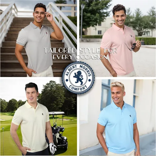 Miniatura 2 de Albert Morris Paquete de 4 camisas polo de manga corta a rayas para hombre