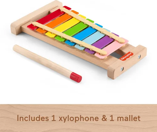 Miniatura 6 de Fisher-Price Xilófono de juguete de madera para niños pequeños, instrumento musical de madera para juegos de desarrollo, niños preescolares a partir