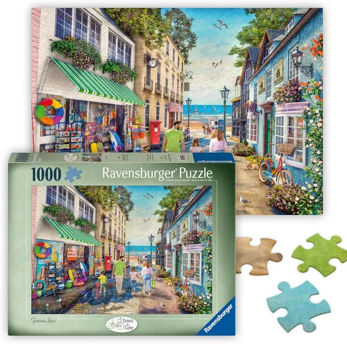 Ravensburger - Seaview Lane - Rompecabezas de 1000 piezas - Impresionantes colores vivos - Escena familiar inspirada - Pintoresca ciudad costera -