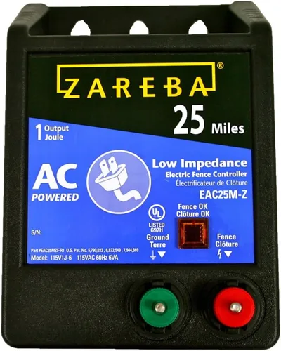 Zareba EAC25M-Z Cargador Eléctrico para Valla de 25 Millas con Baja Impedancia Alimentado por CA - Cargador de Valla Enchufable - Contiene Toros,