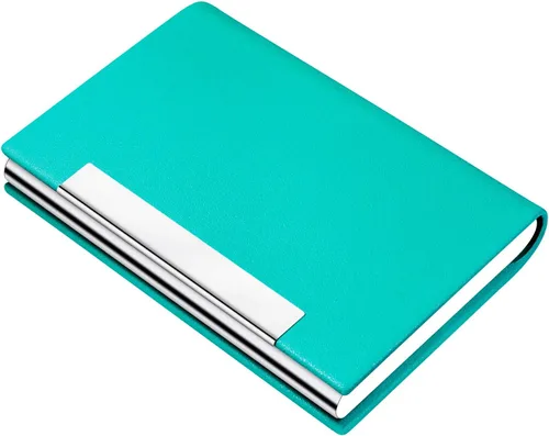 Miniatura 10 de Padike - Tarjetero para tarjetas de presentación, billetera de cuero sintético con protección RFID, V-Azul, unisex azul (V-Blue)