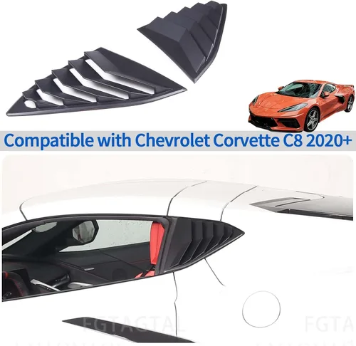 Miniatura 7 de Cubierta de rejilla para ventana lateral trasera compatible con Chevrolet Corvette C8 2020-2025, cubierta de moldura de persianas de ventana Mate