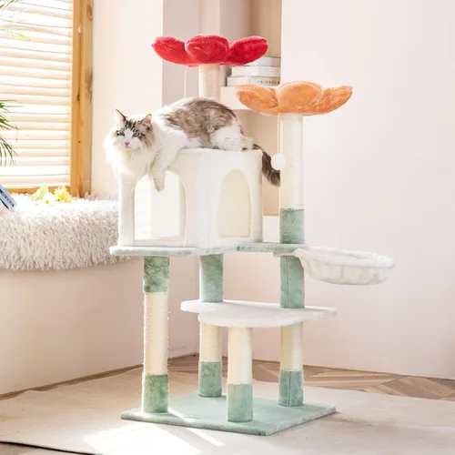 Miniatura 8 de HYABi Torre de árbol de gato de 42.7 pulgadas, muebles de condominio, apartamento de felpa, hábitat de peluche, plataforma de diversión, varios